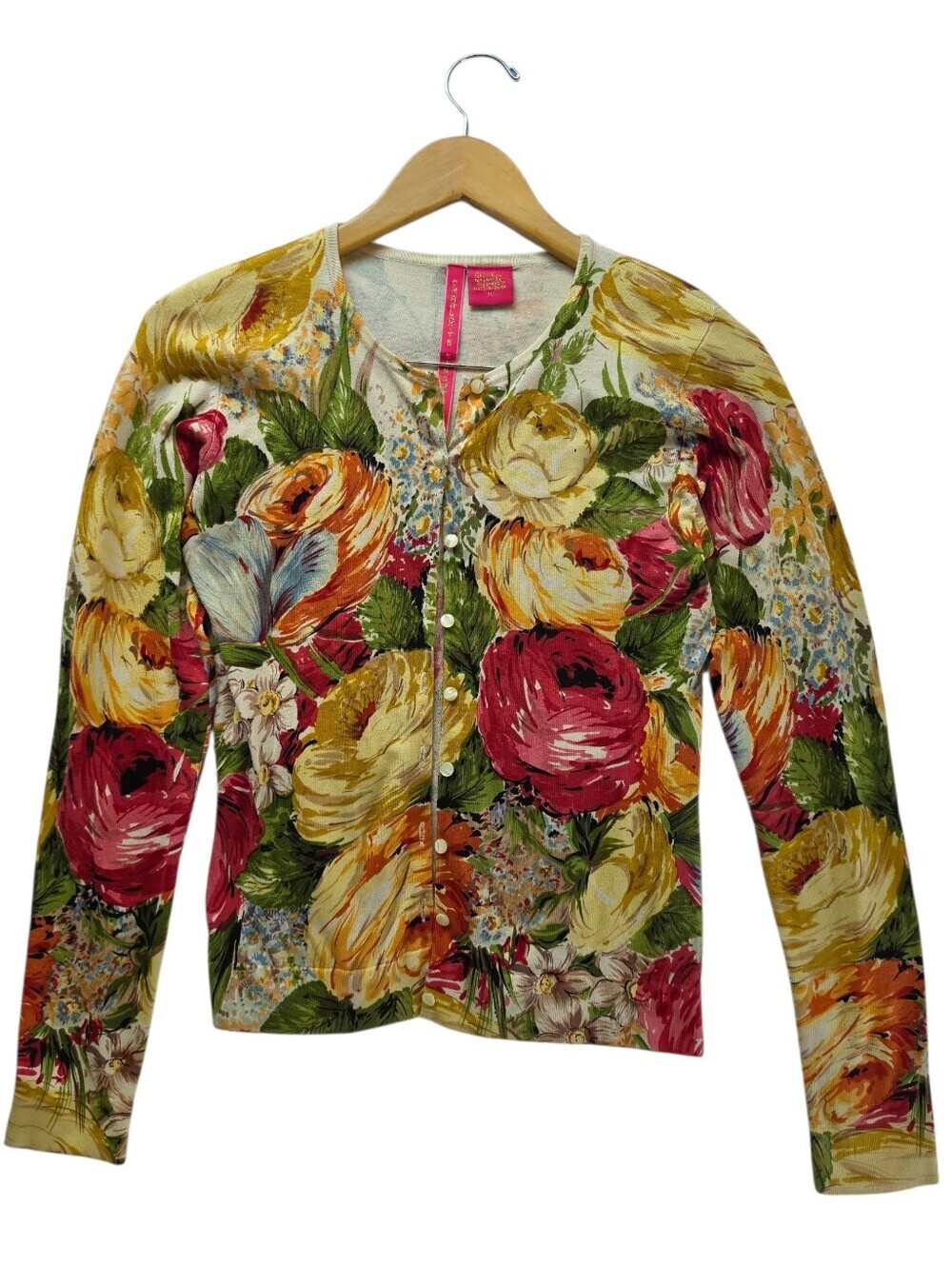 60% Silk Charlotte Tarantola Floral Cardigan in Yellow, Red, Green